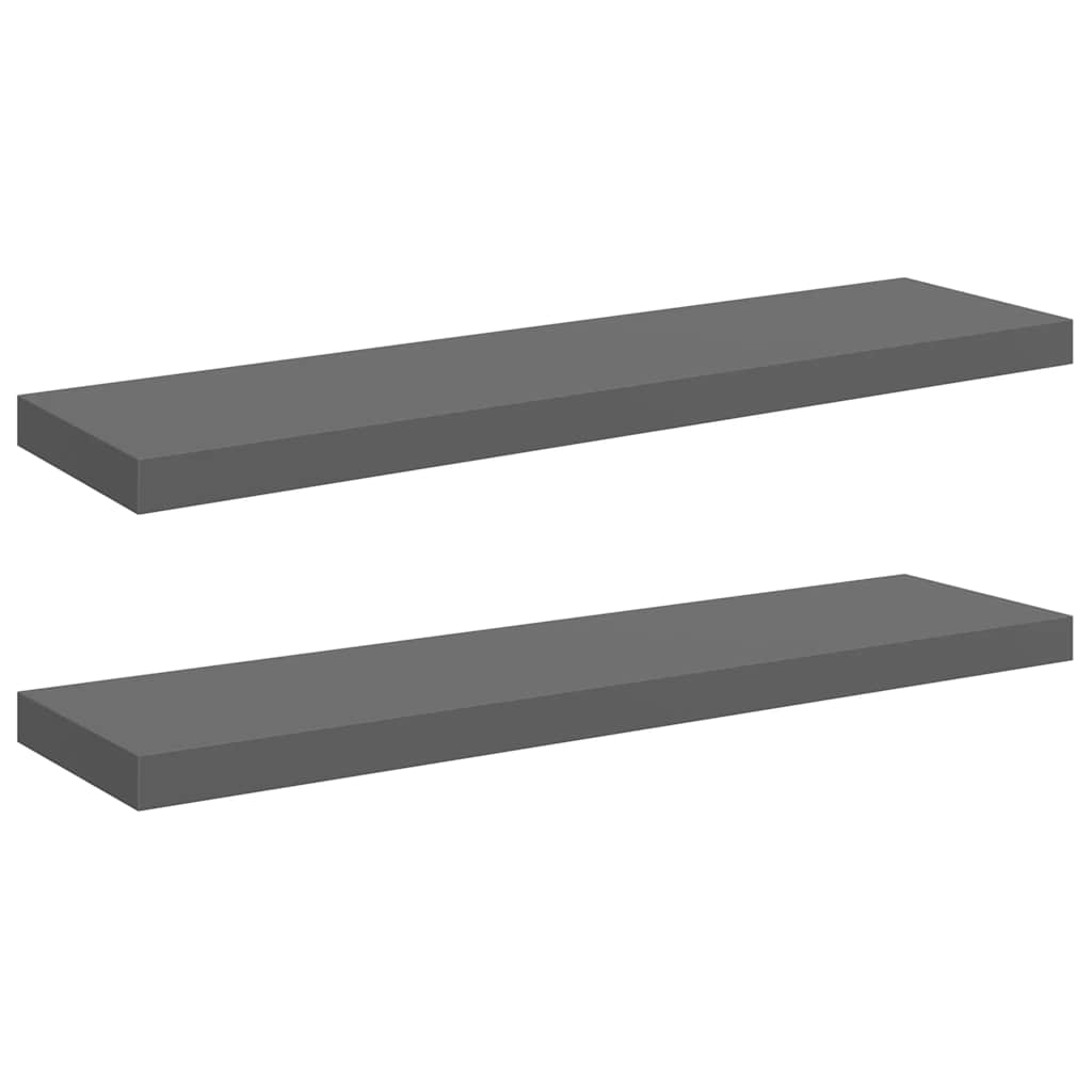 2 db magasfényű szürke MDF lebegő fali polc 90 x 23,5 x 3,8 cm