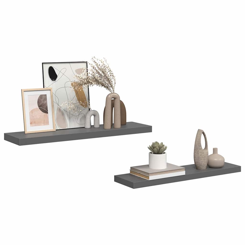2 db magasfényű szürke MDF lebegő fali polc 90 x 23,5 x 3,8 cm