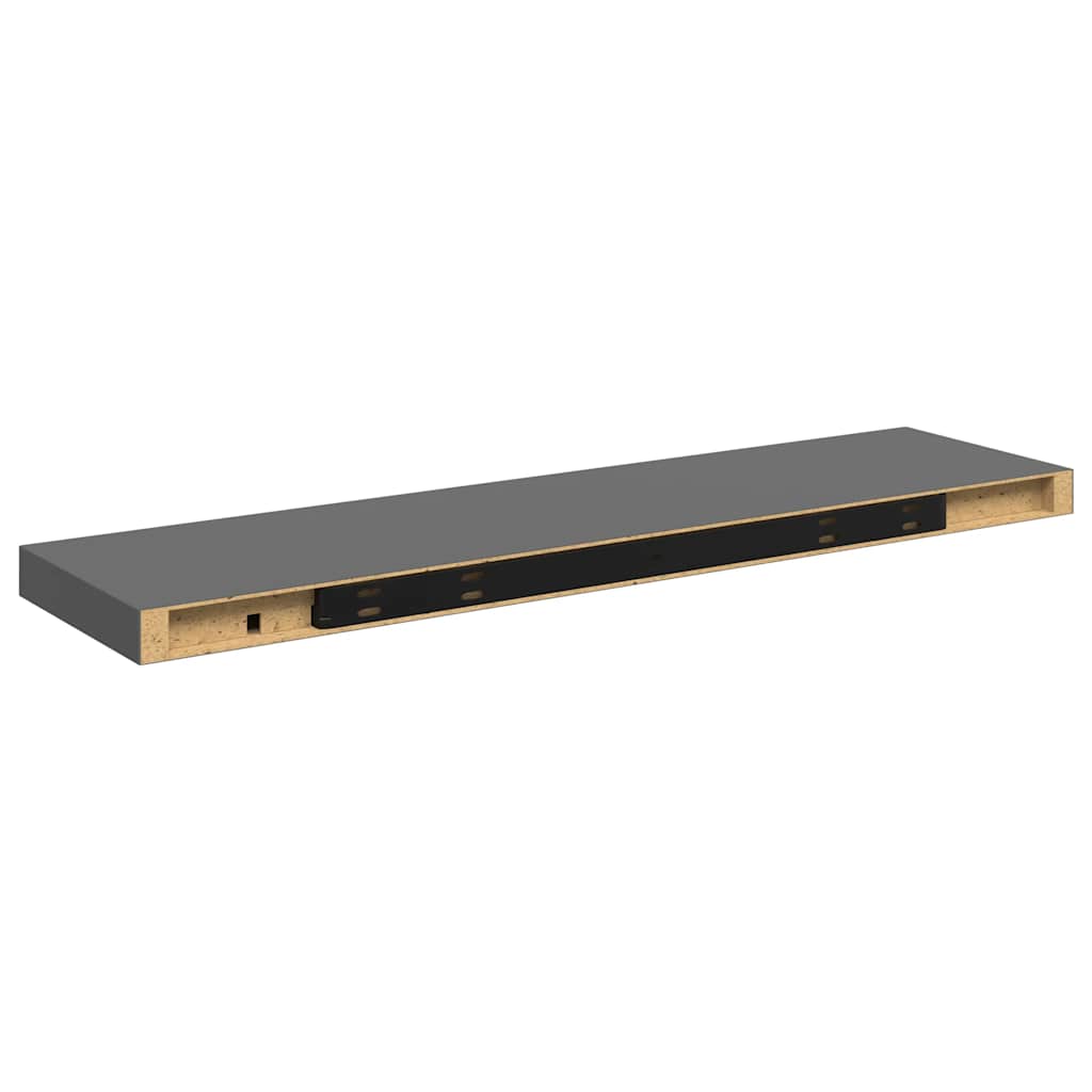 2 db magasfényű szürke MDF lebegő fali polc 90 x 23,5 x 3,8 cm