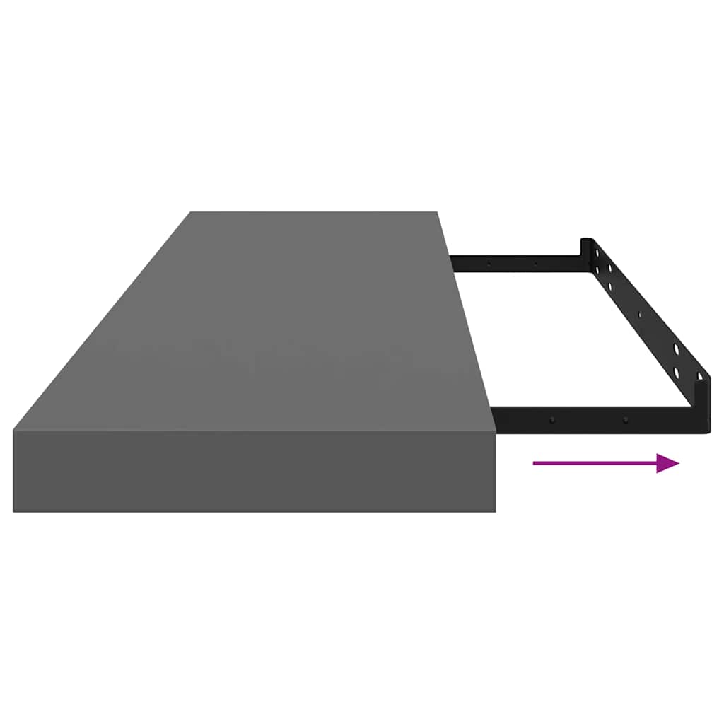 2 db magasfényű szürke MDF lebegő fali polc 90 x 23,5 x 3,8 cm