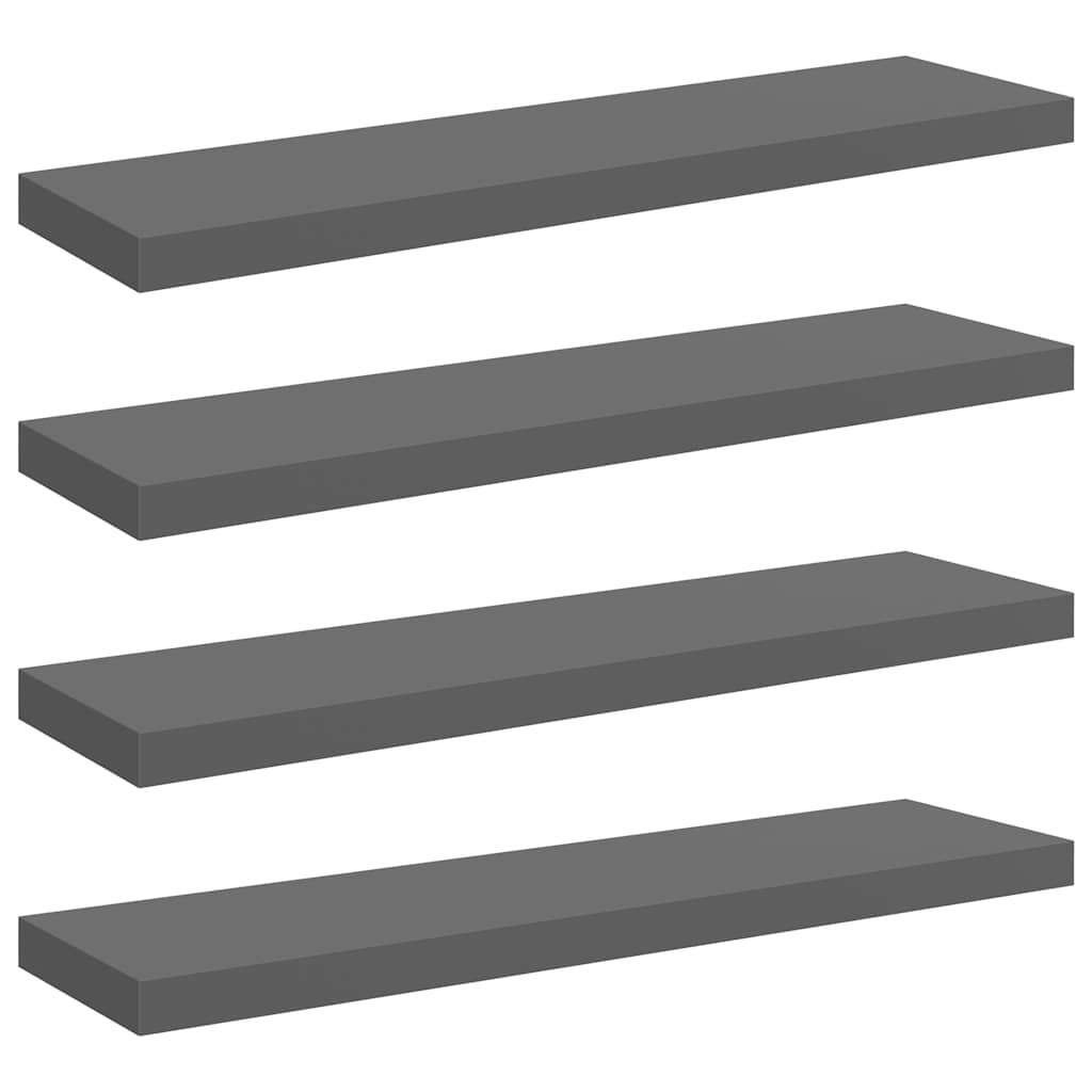 4 db magasfényű szürke MDF lebegő fali polc 90 x 23,5 x 3,8 cm