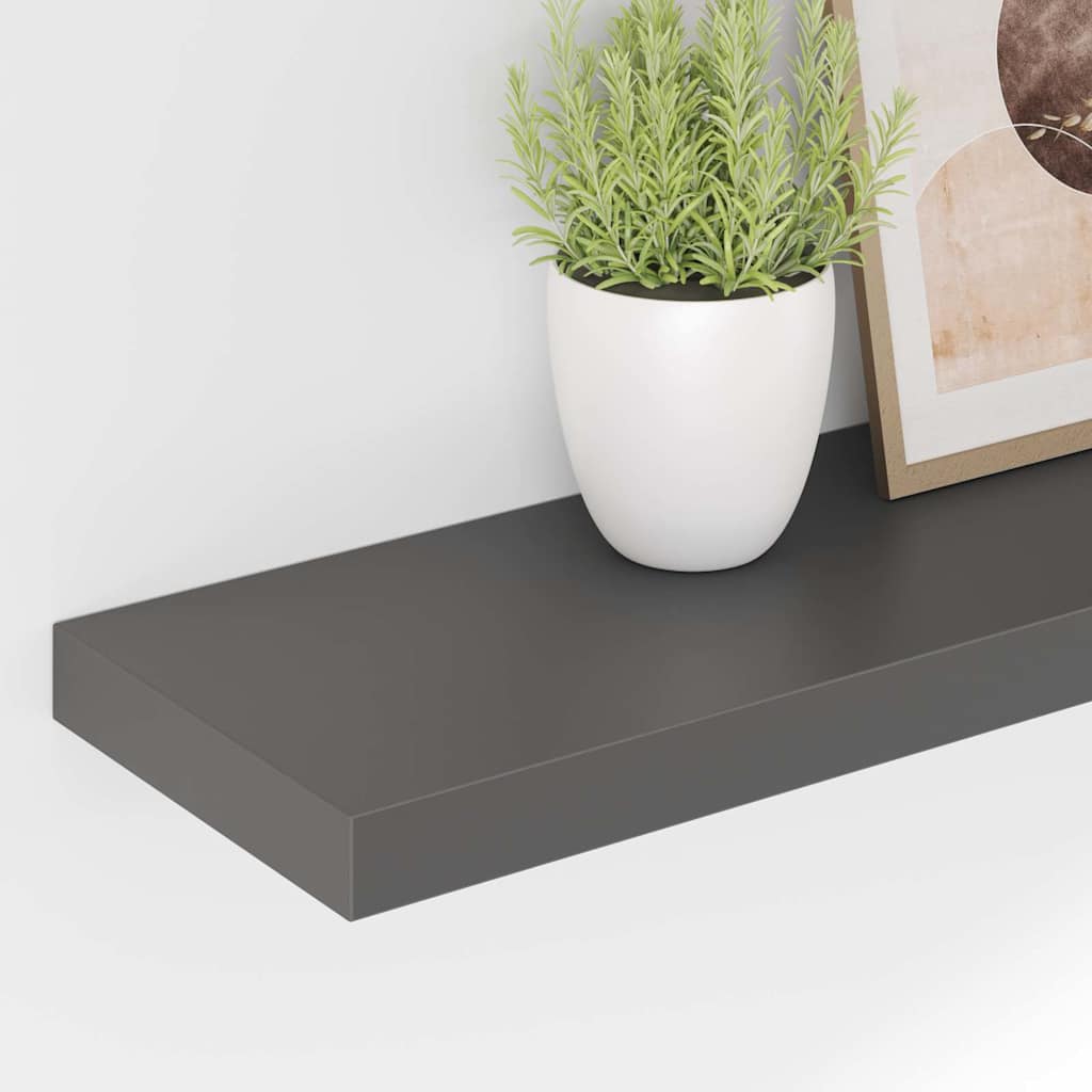 4 db magasfényű szürke MDF lebegő fali polc 90 x 23,5 x 3,8 cm