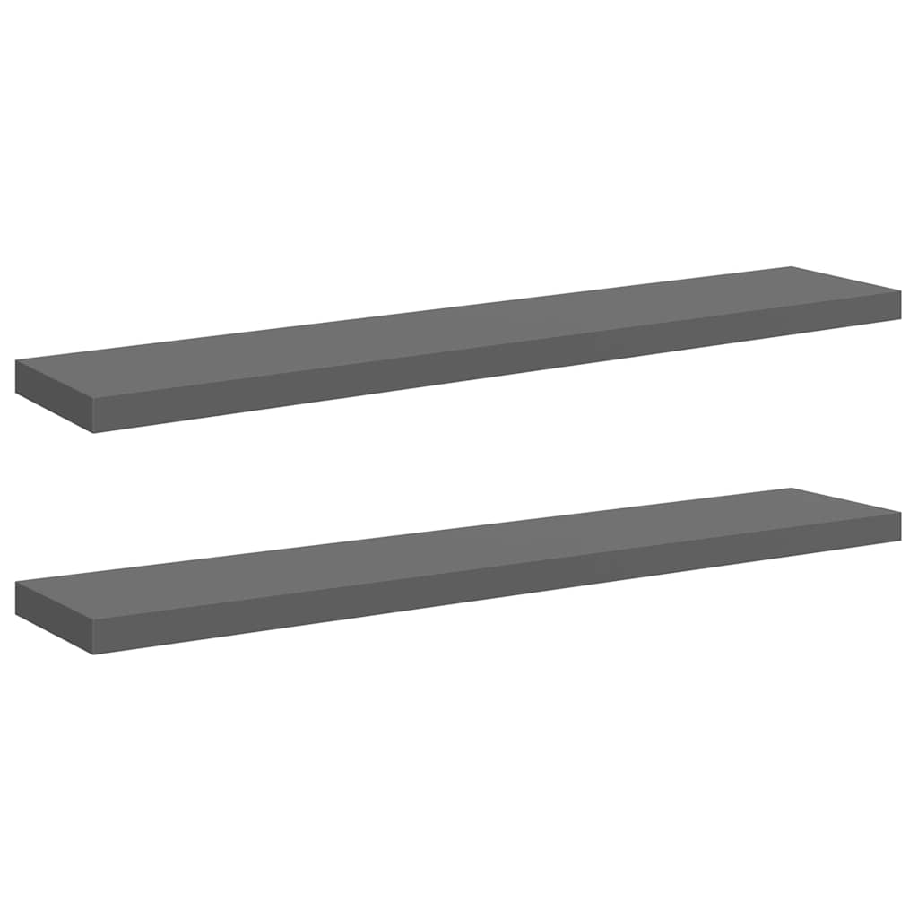 2 db magasfényű szürke MDF lebegő fali polc 120 x 23,5 x 3,8 cm