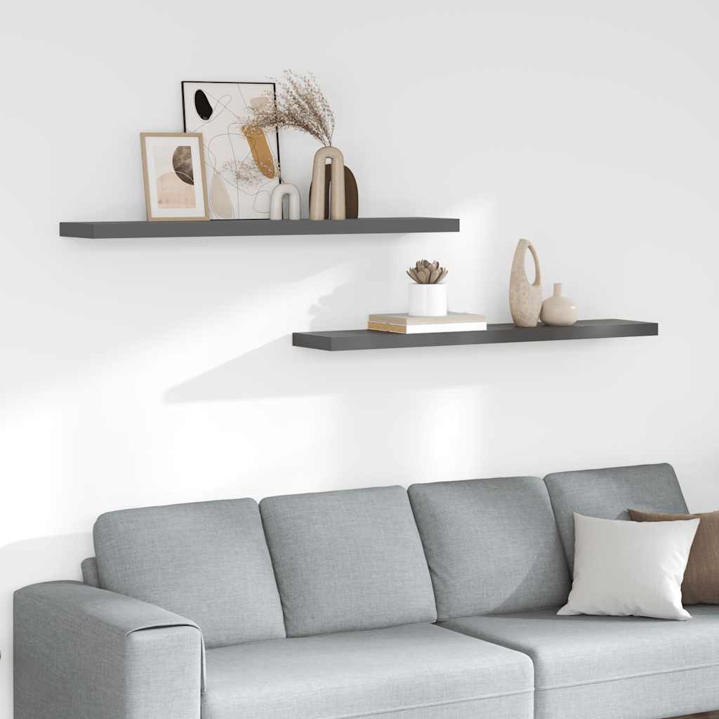 2 db magasfényű szürke MDF lebegő fali polc 120 x 23,5 x 3,8 cm