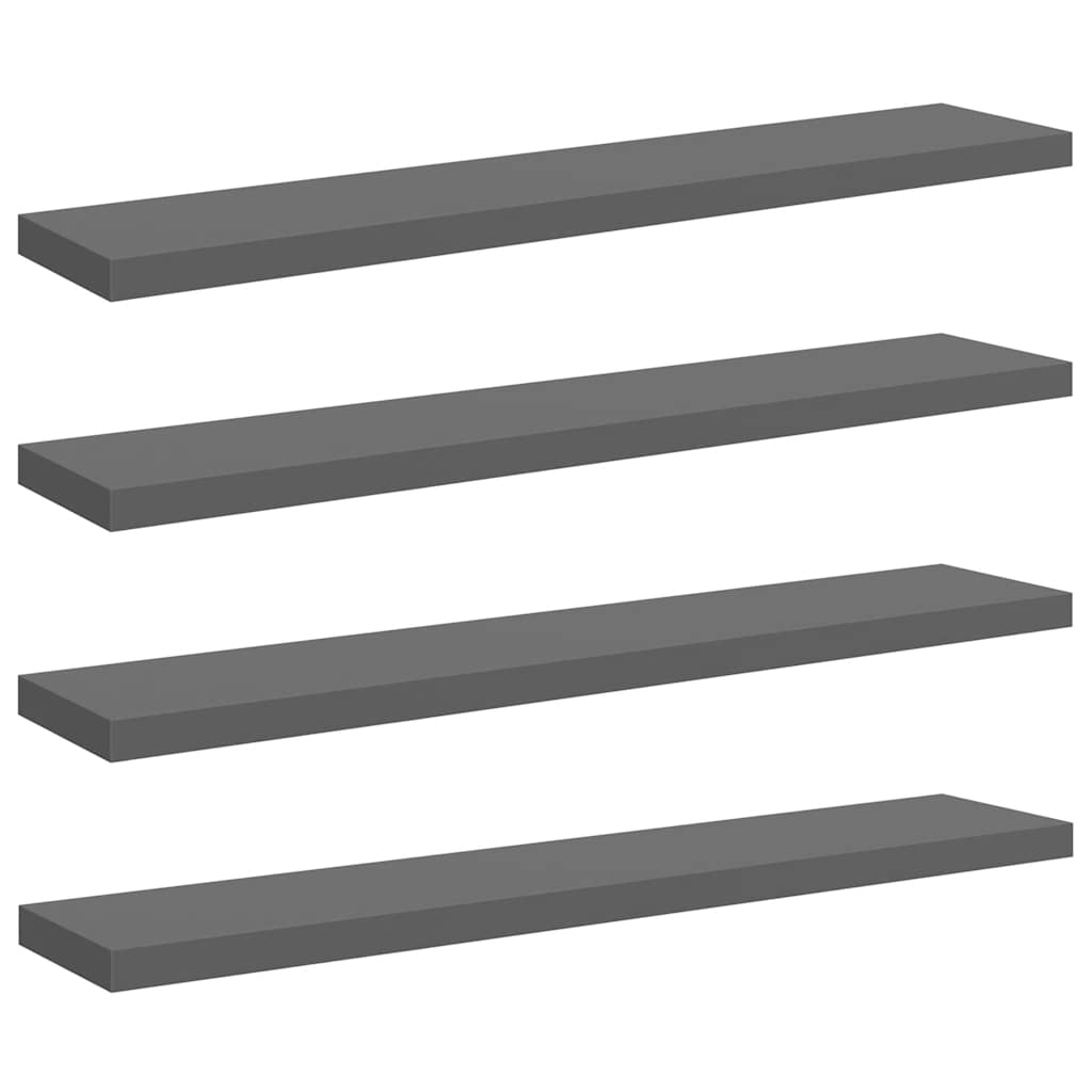 4 db magasfényű szürke MDF lebegő fali polc 120 x 23,5 x 3,8 cm