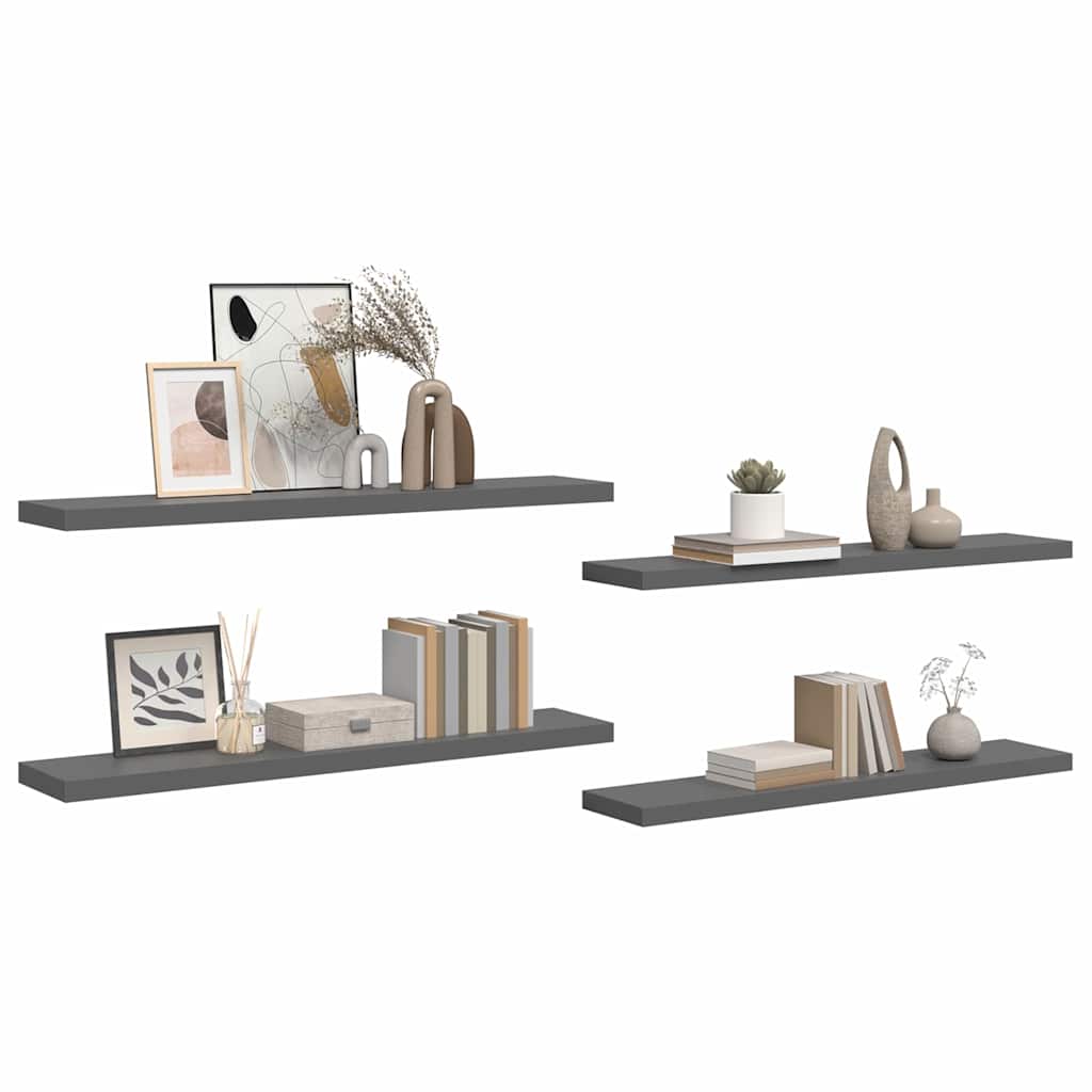 4 db magasfényű szürke MDF lebegő fali polc 120 x 23,5 x 3,8 cm