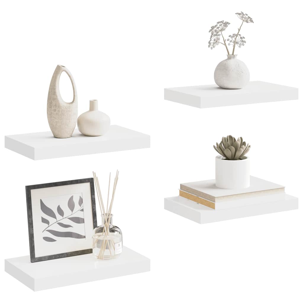 4 db fehér MDF lebegő fali polc 40 x 23,5 x 3,8 cm
