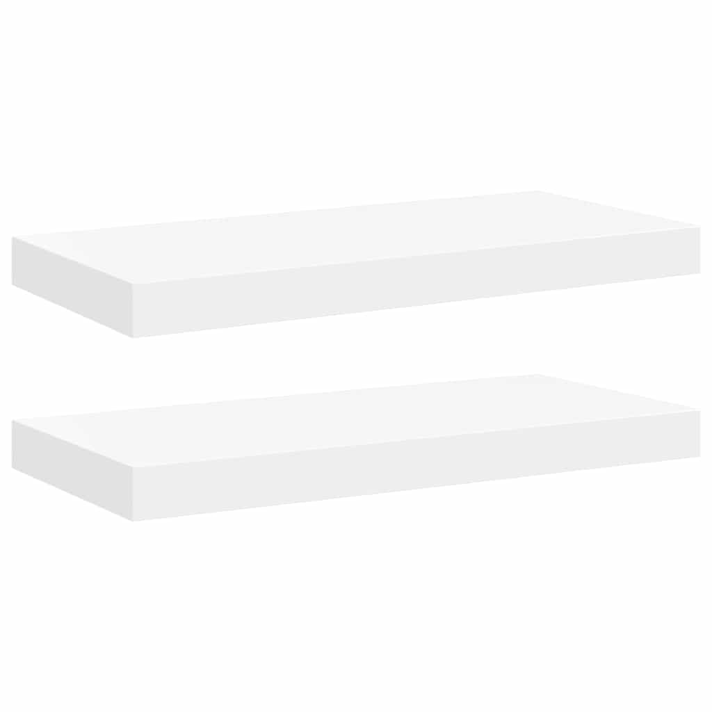 2 db fehér MDF lebegő fali polc 50 x 23,5 x 3,8 cm