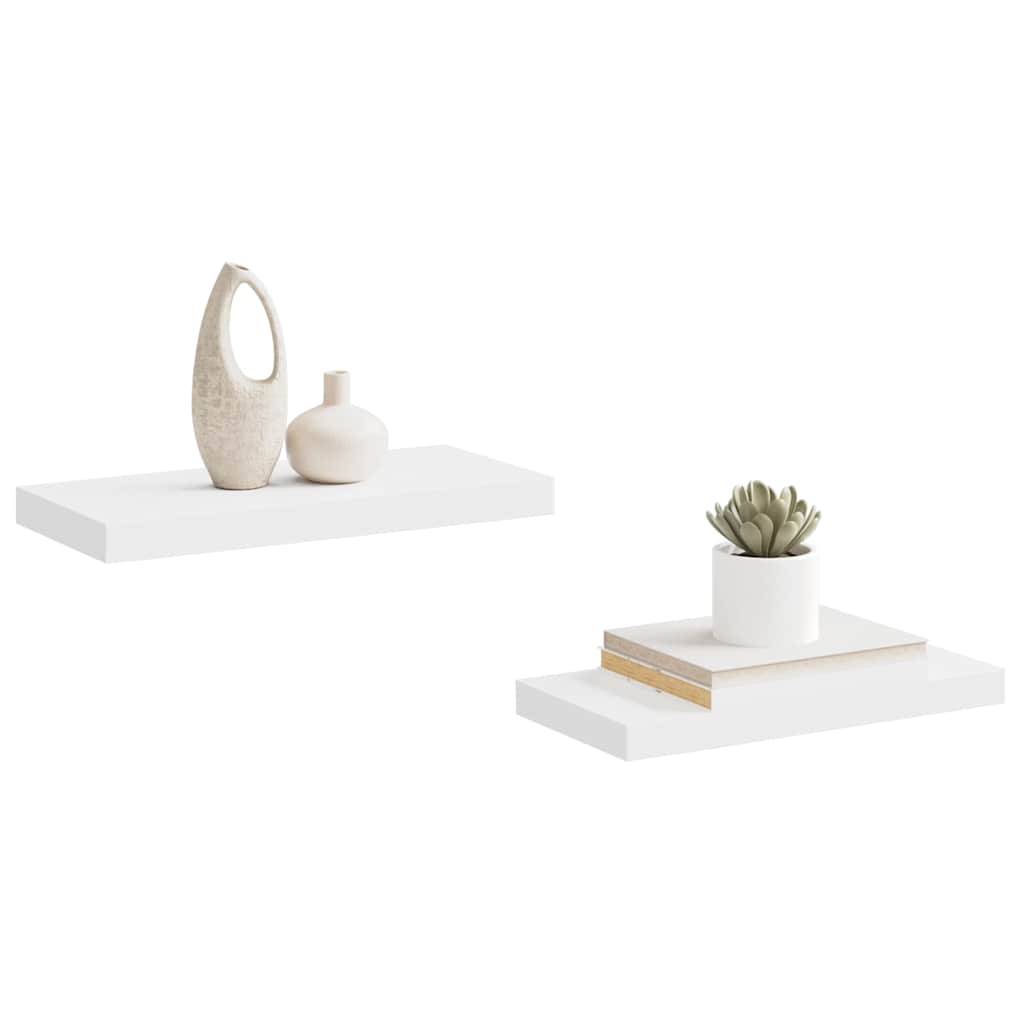 2 db fehér MDF lebegő fali polc 50 x 23,5 x 3,8 cm