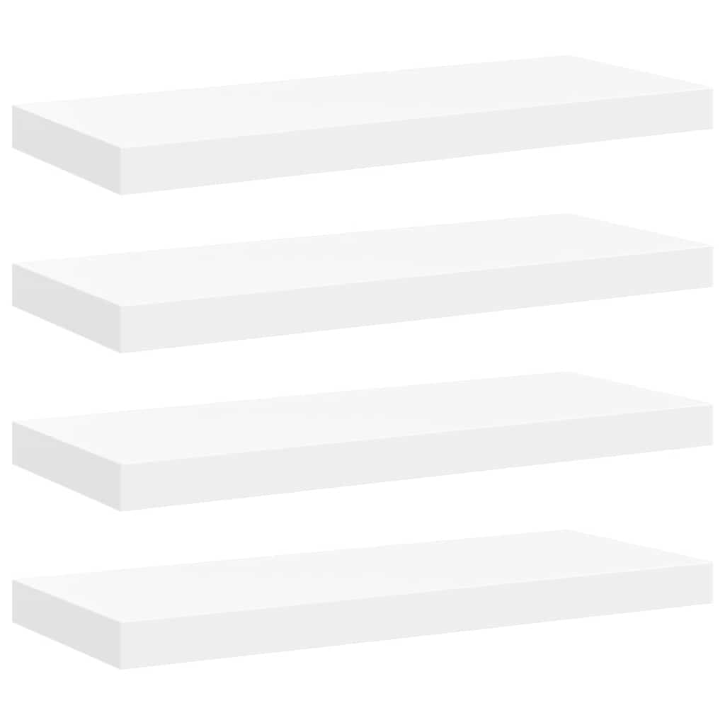 4 db fehér MDF lebegő fali polc 60 x 23,5 x 3,8 cm