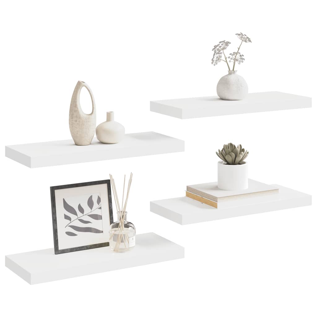 4 db fehér MDF lebegő fali polc 60 x 23,5 x 3,8 cm