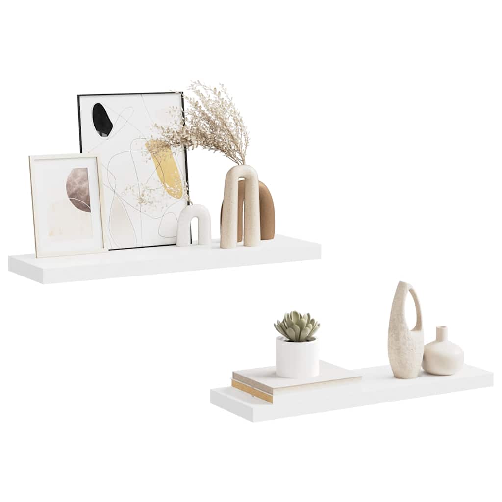 2 db fehér MDF lebegő fali polc 80 x 23,5 x 3,8 cm