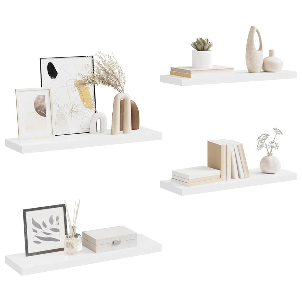 4 db fehér MDF lebegő fali polc 80 x 23,5 x 3,8 cm