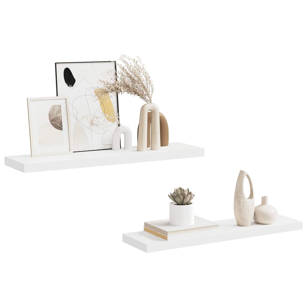 2 db fehér MDF lebegő fali polc 90 x 23,5 x 3,8 cm