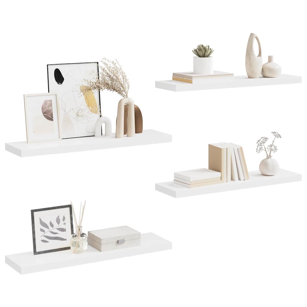 4 db fehér MDF lebegő fali polc 90 x 23,5 x 3,8 cm