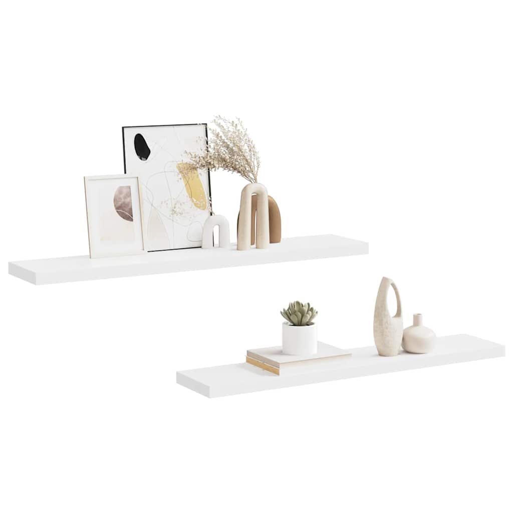 2 db fehér MDF lebegő fali polc 120 x 23,5 x 3,8 cm