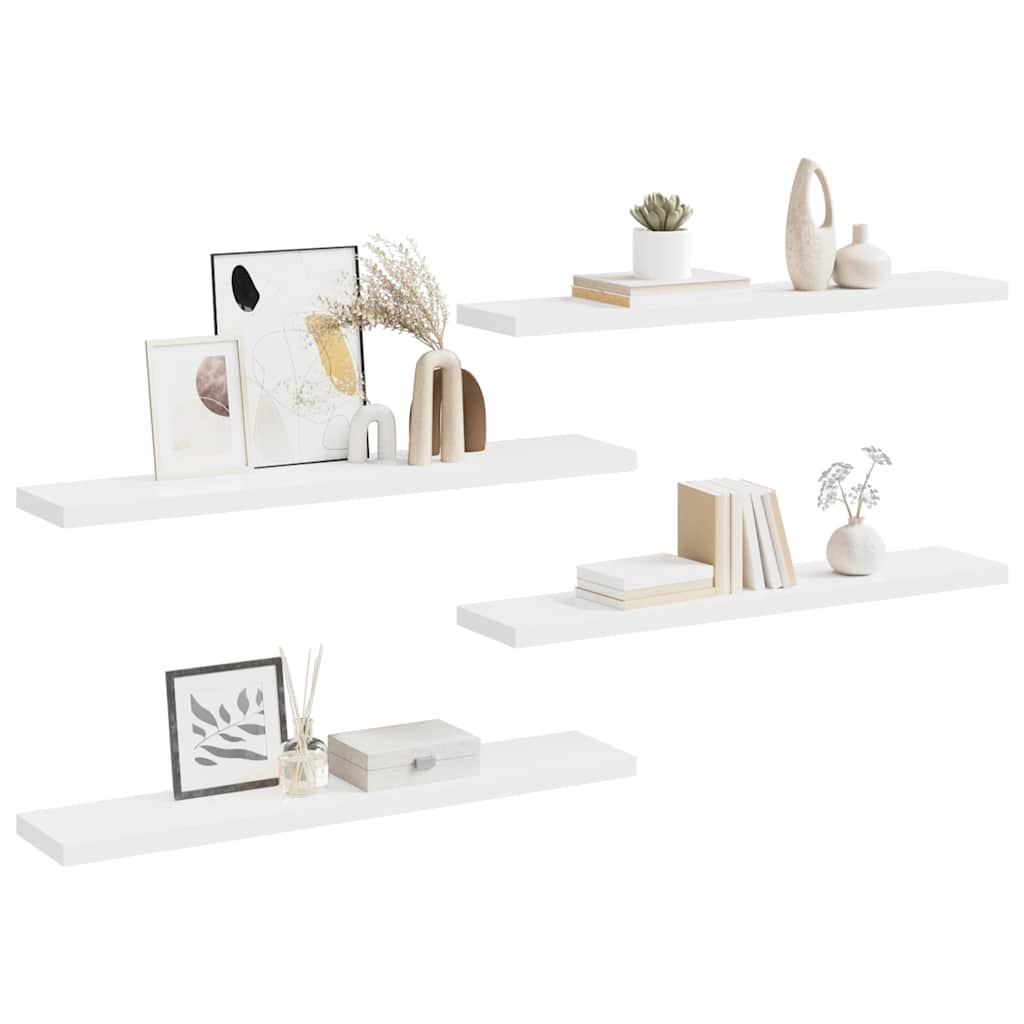 4 db fehér MDF lebegő fali polc 120 x 23,5 x 3,8 cm