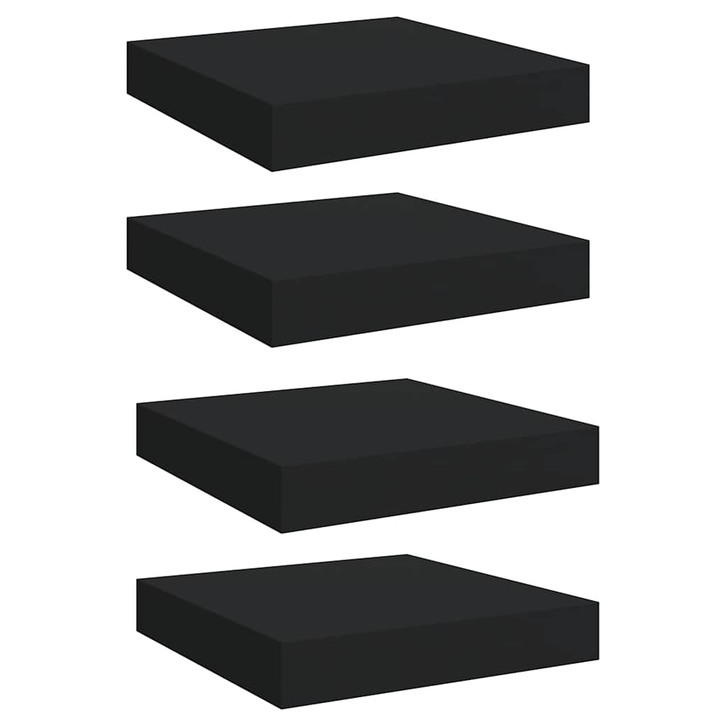 4 db fekete MDF fali polc 23 x 23,5 x 3,8 cm