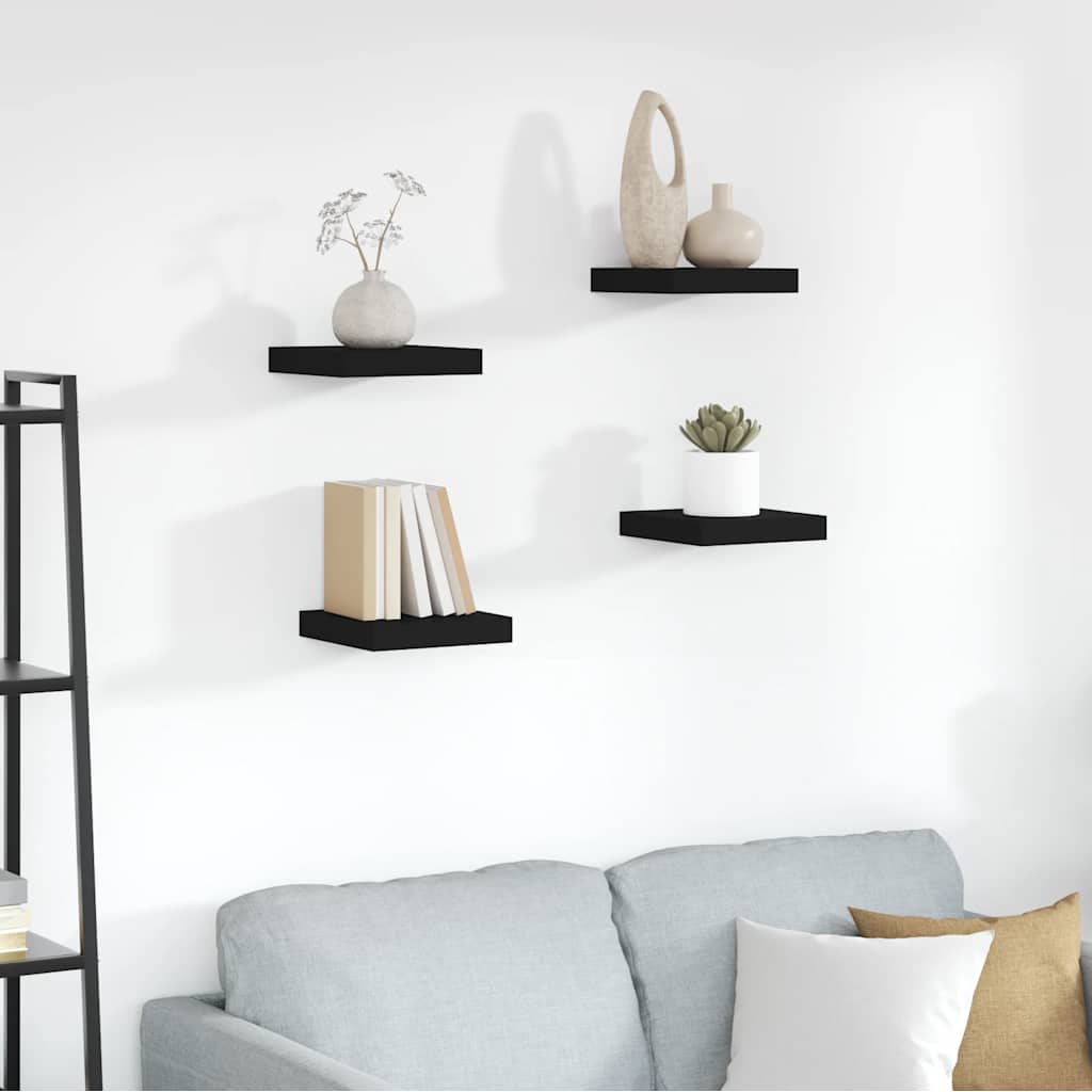 4 db fekete MDF fali polc 23 x 23,5 x 3,8 cm