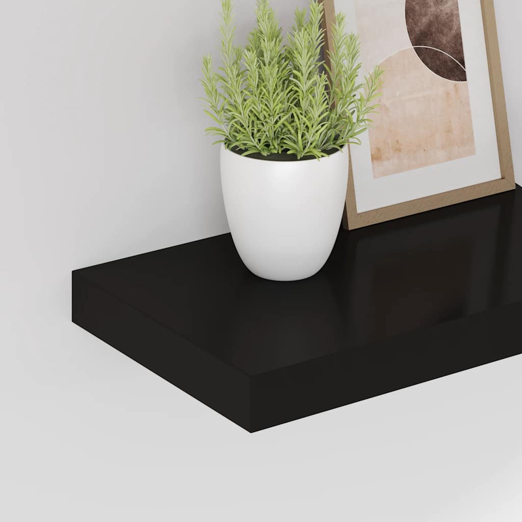 2 db fekete MDF lebegő fali polc 40 x 23,5 x 3,8 cm