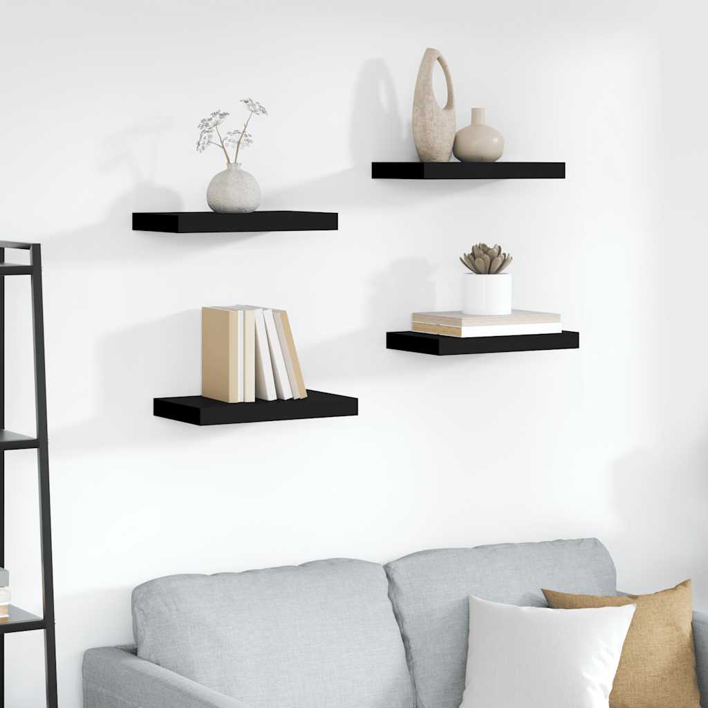 4 db fekete MDF lebegő fali polc 40 x 23,5 x 3,8 cm
