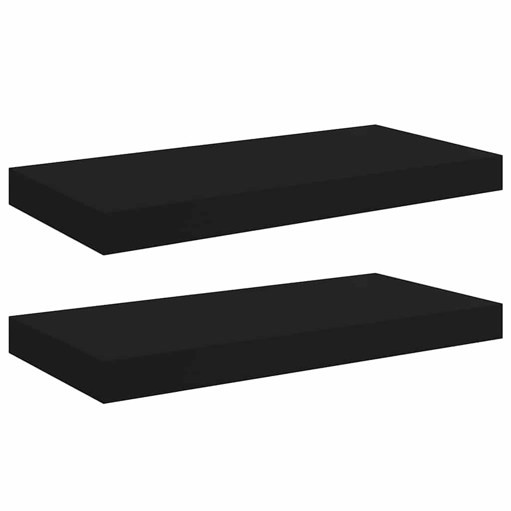 2 db fekete MDF lebegő fali polc 50 x 23,5 x 3,8 cm