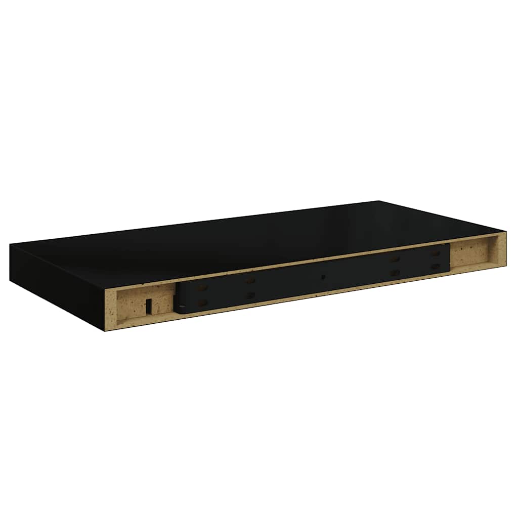 2 db fekete MDF lebegő fali polc 50 x 23,5 x 3,8 cm