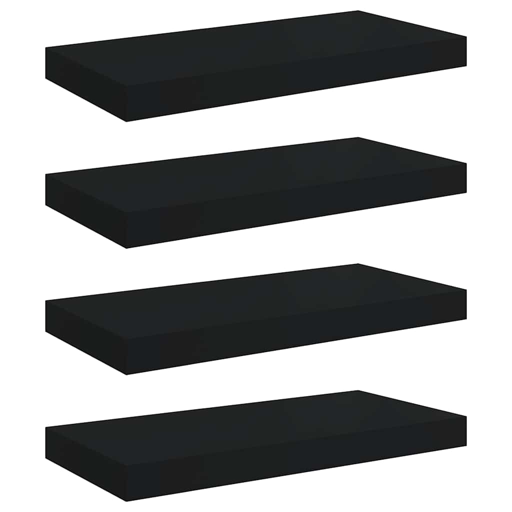 4 db fekete MDF lebegő fali polc 50 x 23,5 x 3,8 cm