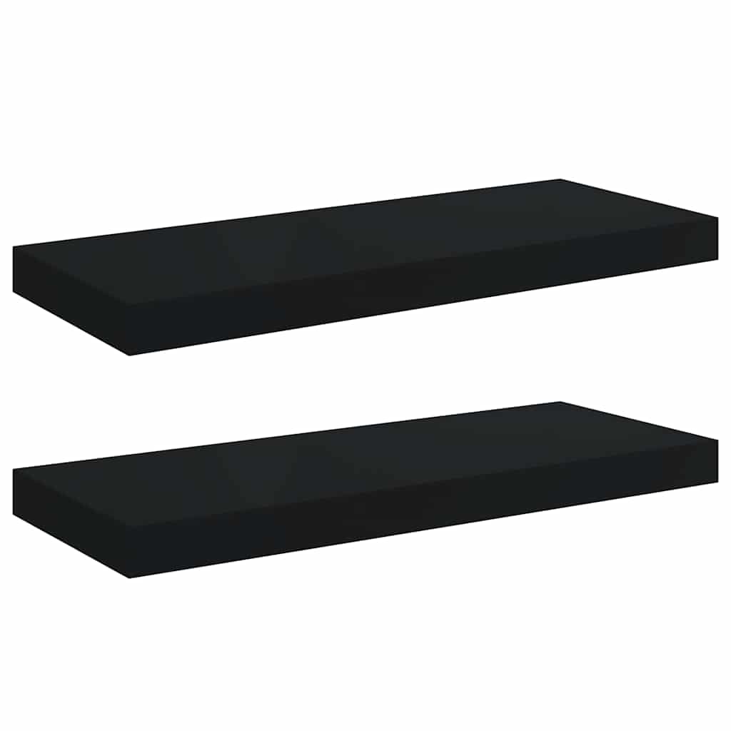 2 db fekete MDF lebegő fali polc 60 x 23,5 x 3,8 cm