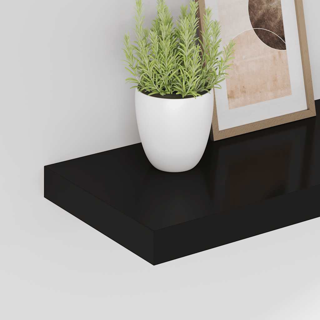 2 db fekete MDF lebegő fali polc 60 x 23,5 x 3,8 cm