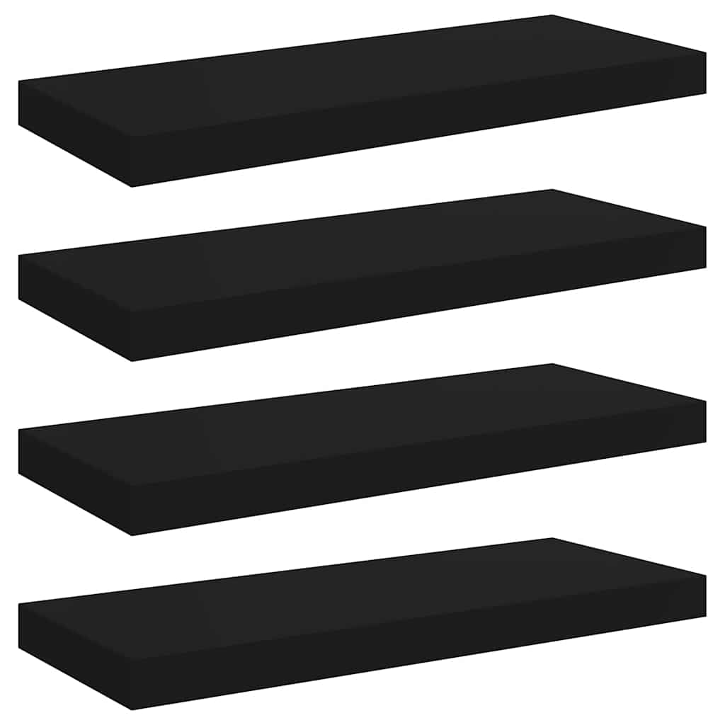 4 db fekete MDF lebegő fali polc 60 x 23,5 x 3,8 cm