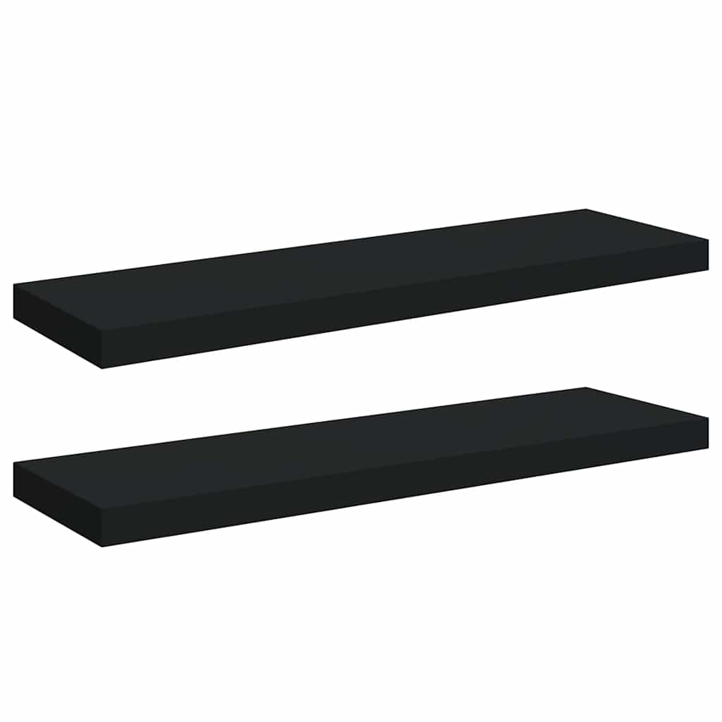 2 db fekete MDF lebegő fali polc 80 x 23,5 x 3,8 cm