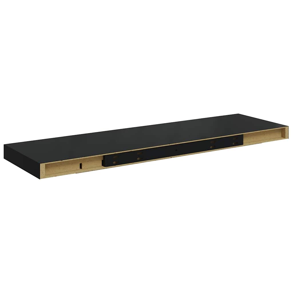 2 db fekete MDF lebegő fali polc 80 x 23,5 x 3,8 cm