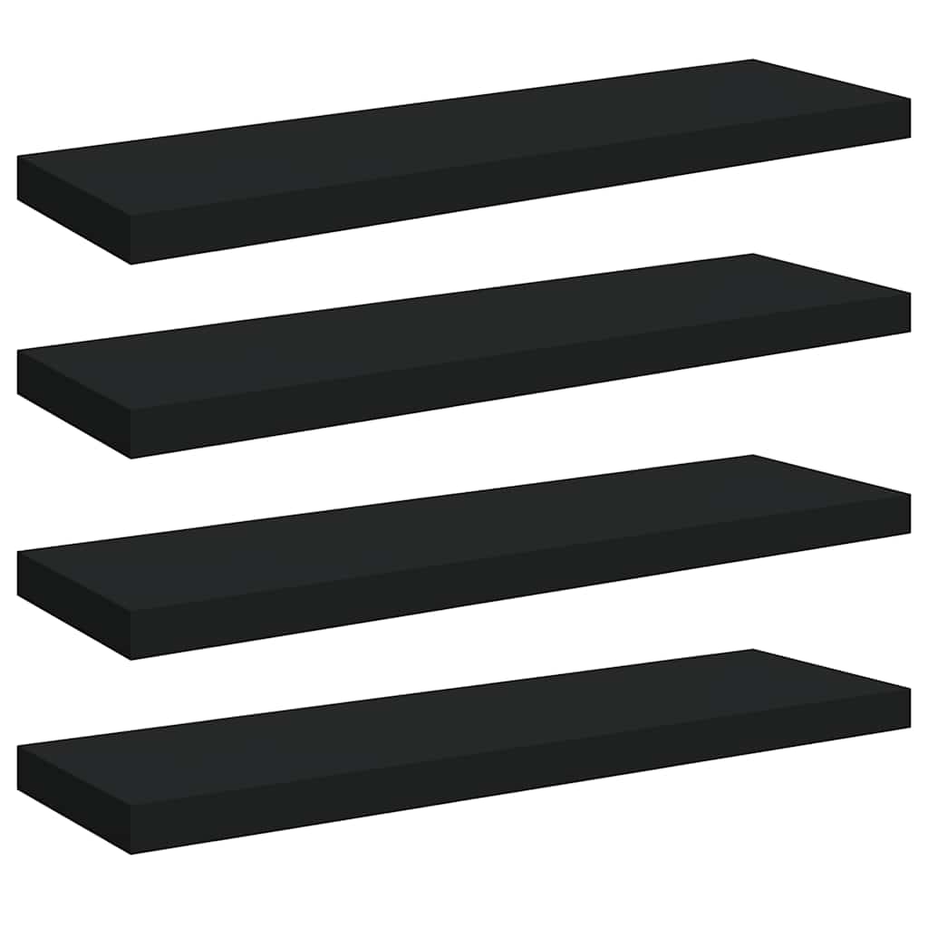 4 db fekete MDF lebegő fali polc 80 x 23,5 x 3,8 cm