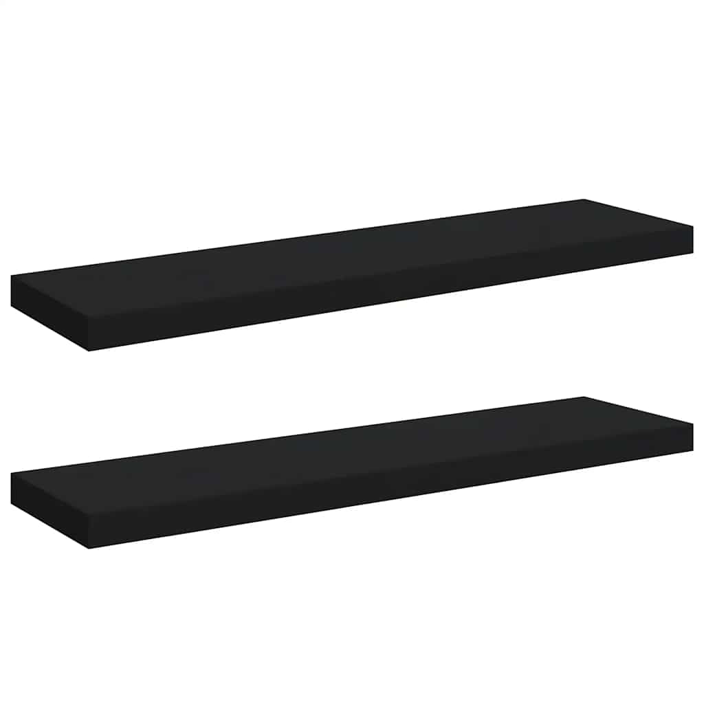 2 db fekete MDF lebegő fali polc 90 x 23,5 x 3,8 cm