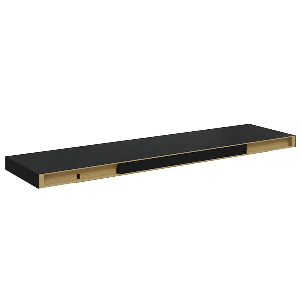 2 db fekete MDF lebegő fali polc 90 x 23,5 x 3,8 cm