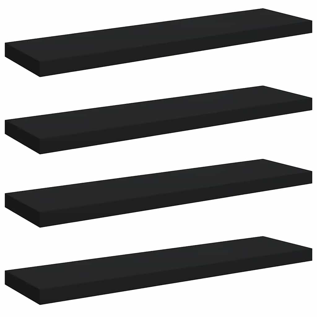 4 db fekete MDF lebegő fali polc 90 x 23,5 x 3,8 cm
