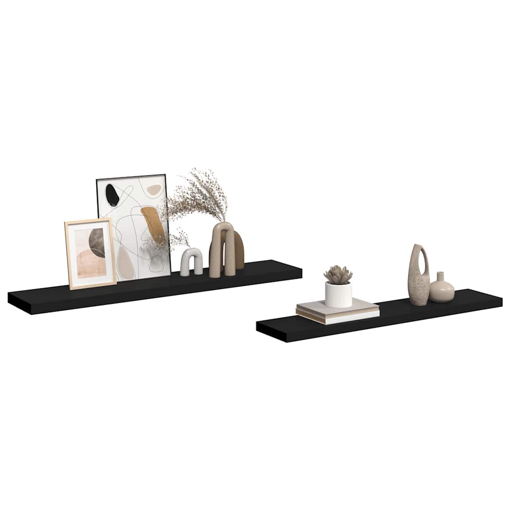 2 db fekete MDF lebegő fali polc 120 x 23,5 x 3,8 cm