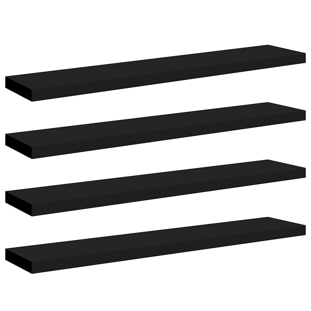 4 db fekete MDF lebegő fali polc 120 x 23,5 x 3,8 cm