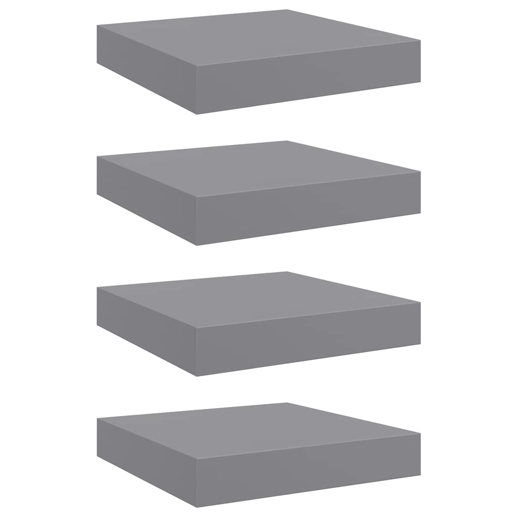 4 db szürke MDF lebegő fali polc 23 x 23,5 x 3,8 cm