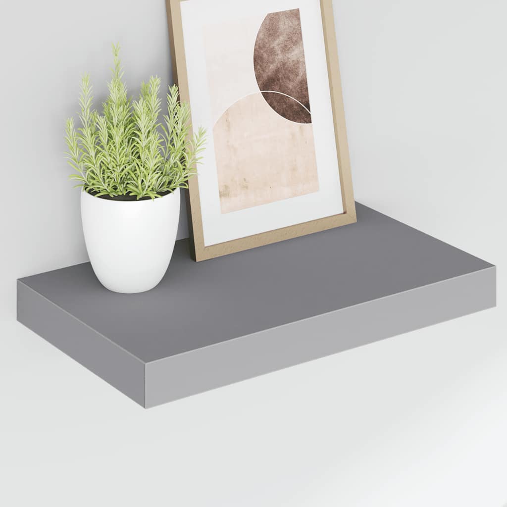 2 db szürke MDF lebegő fali polc 40 x 23,5 x 3,8 cm