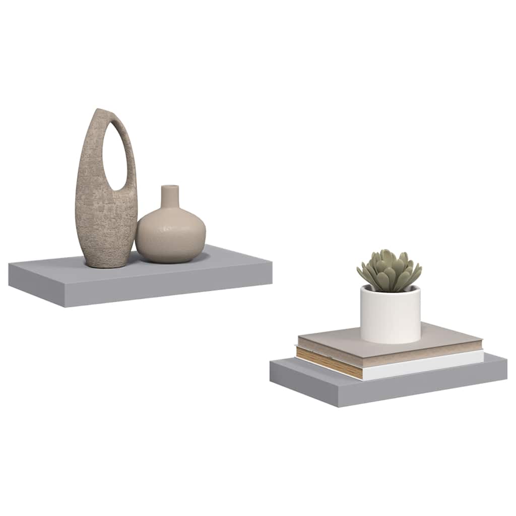 2 db szürke MDF lebegő fali polc 40 x 23,5 x 3,8 cm