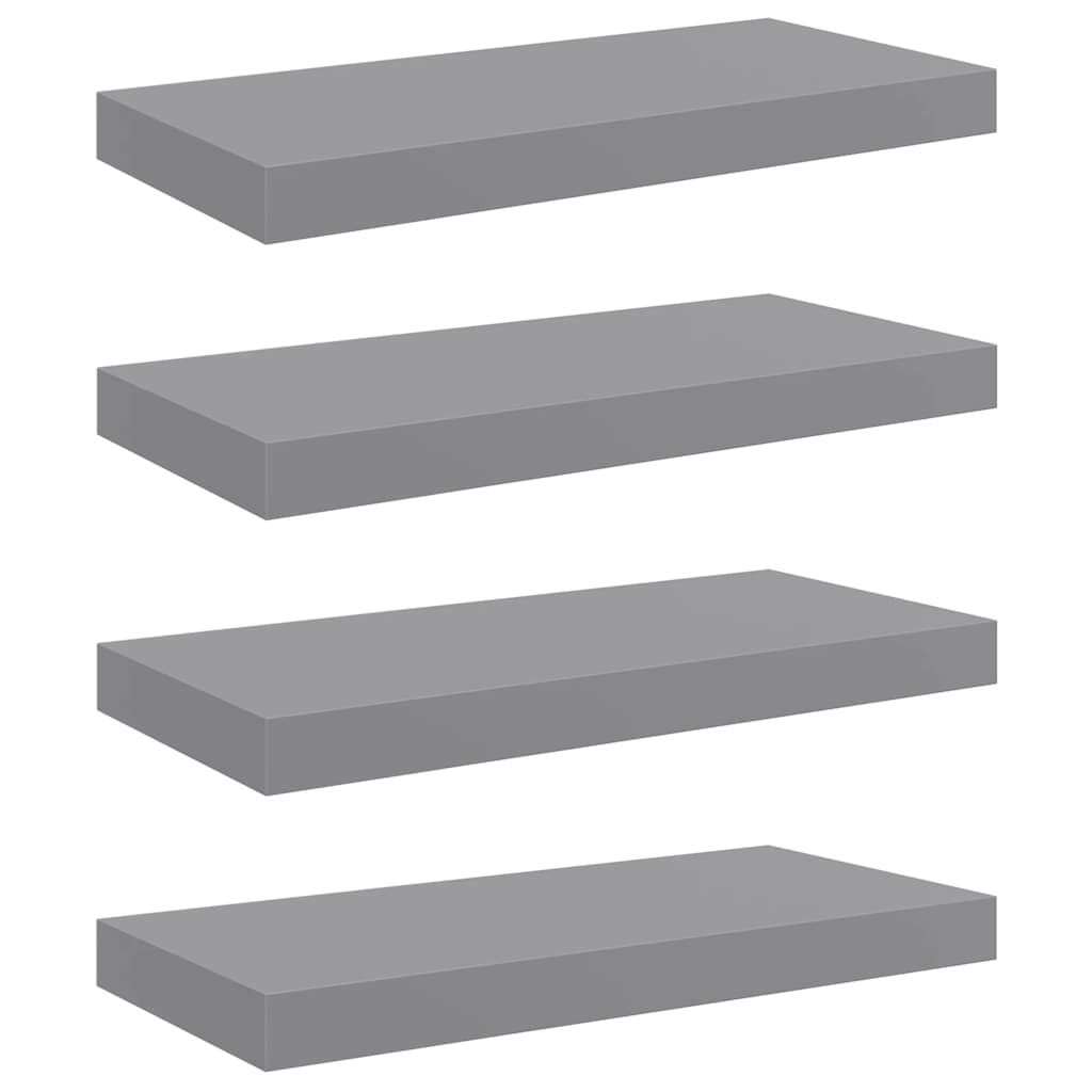 4 db szürke MDF lebegő fali polc 50 x 23,5 x 3,8 cm
