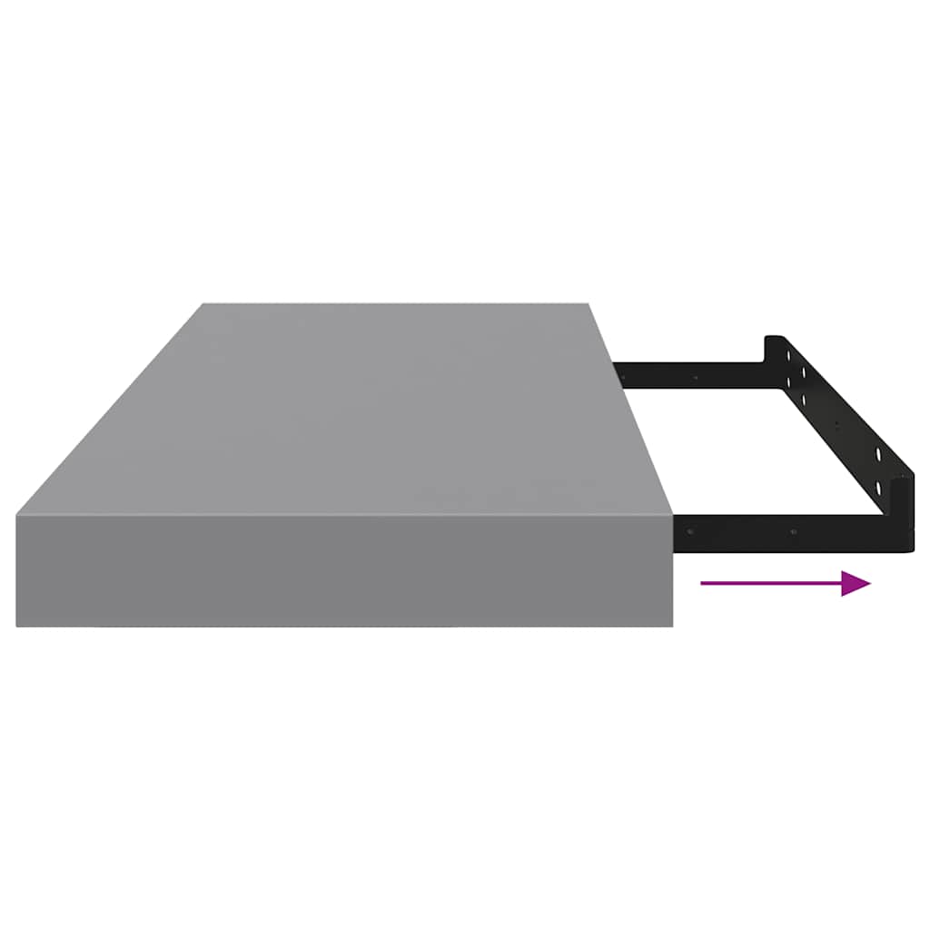 2 db szürke MDF fali polc 60 x 23,5 x 3,8 cm