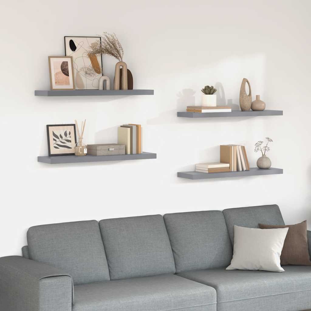 4 db szürke MDF lebegő fali polc 90 x 23,5 x 3,8 cm