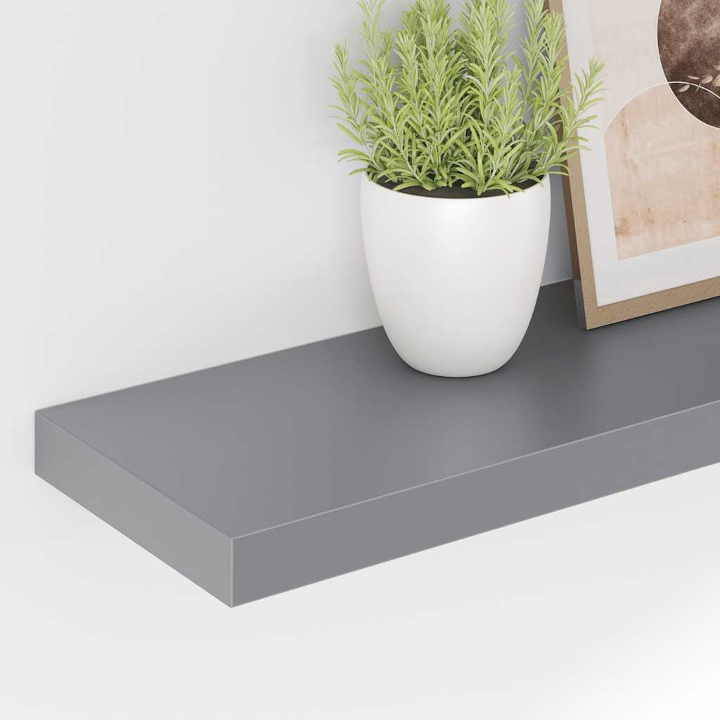 2 db szürke MDF lebegő fali polc 120 x 23,5 x 3,8 cm