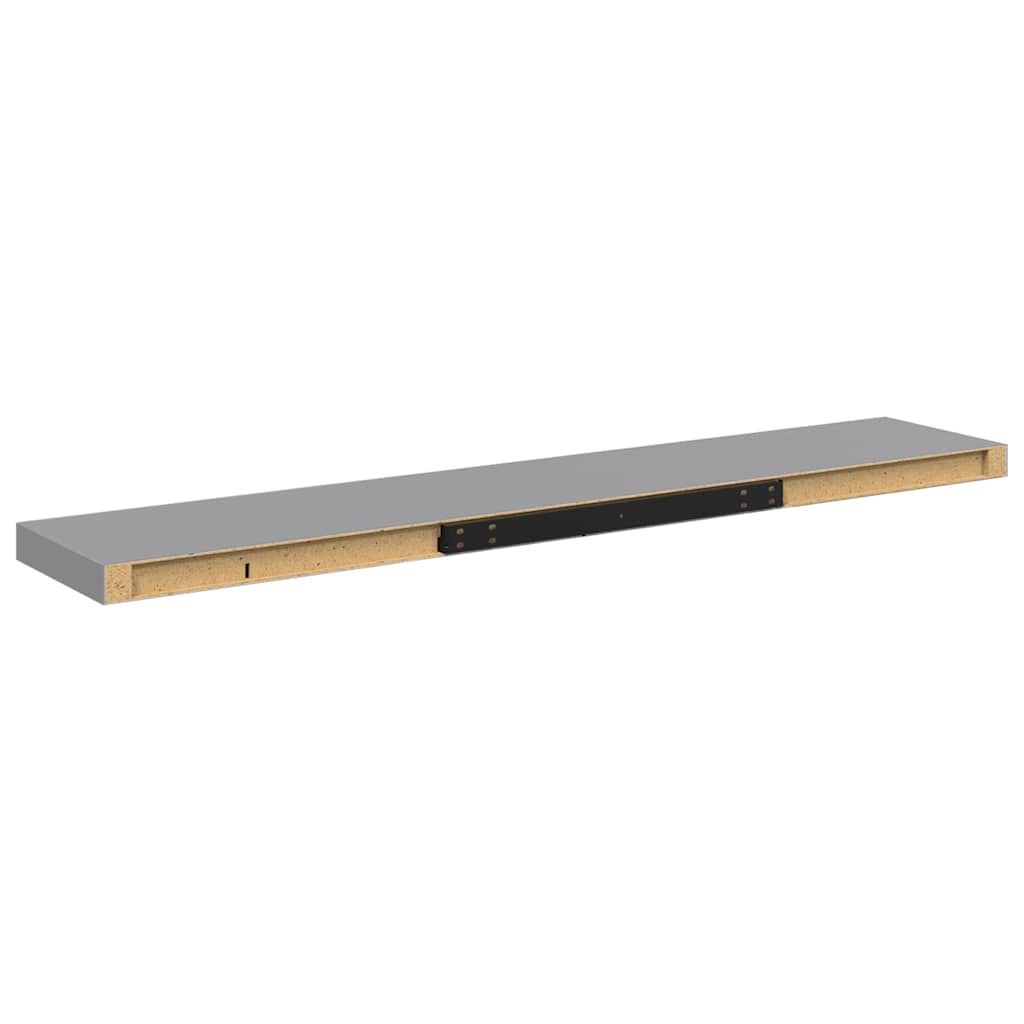 2 db szürke MDF lebegő fali polc 120 x 23,5 x 3,8 cm