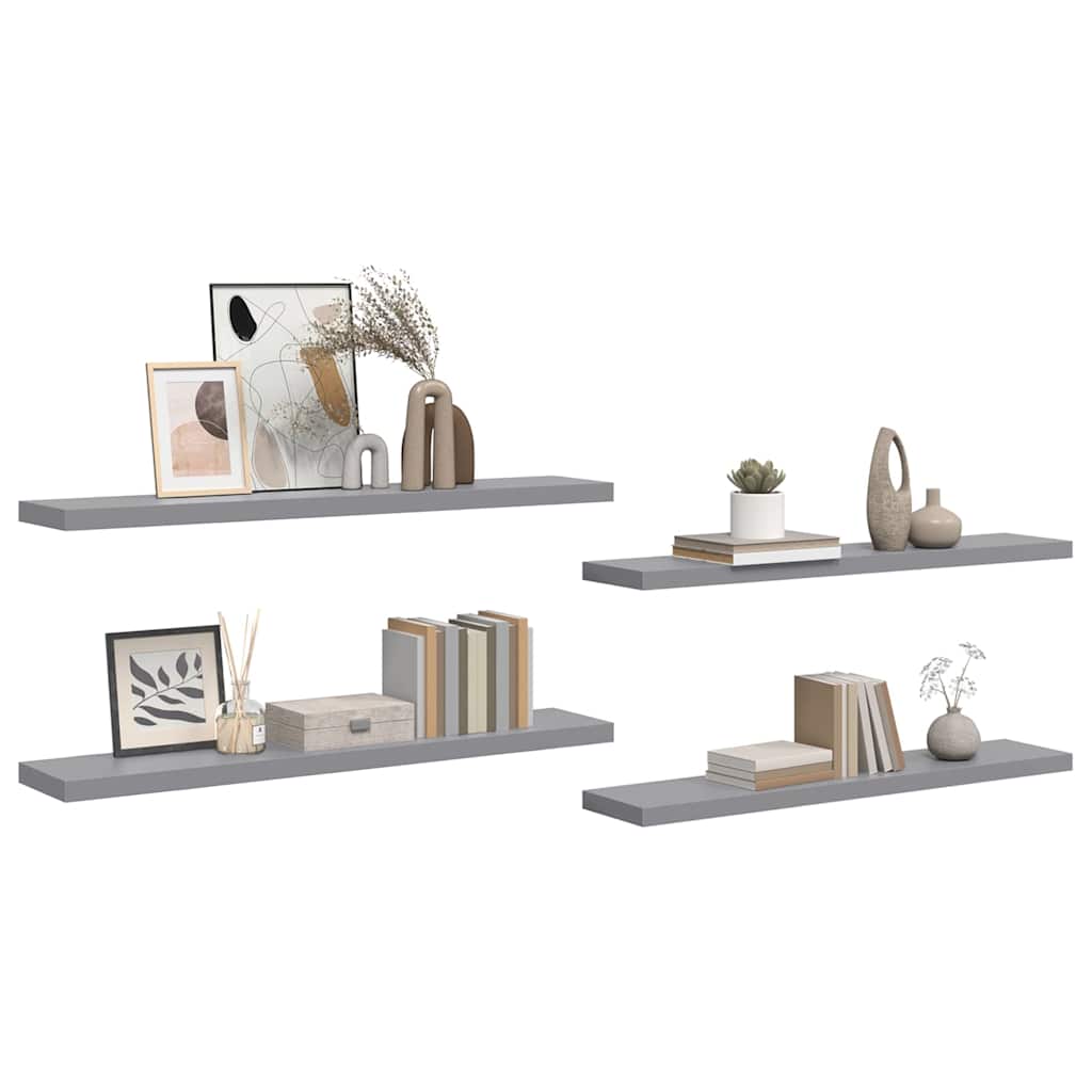 2 db szürke MDF lebegő fali polc 120 x 23,5 x 3,8 cm