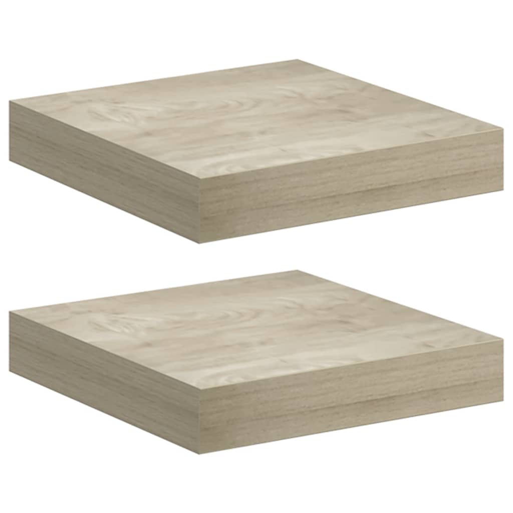 2 db tölgyszínű MDF lebegő fali polc 23 x 23,5 x 3,8 cm