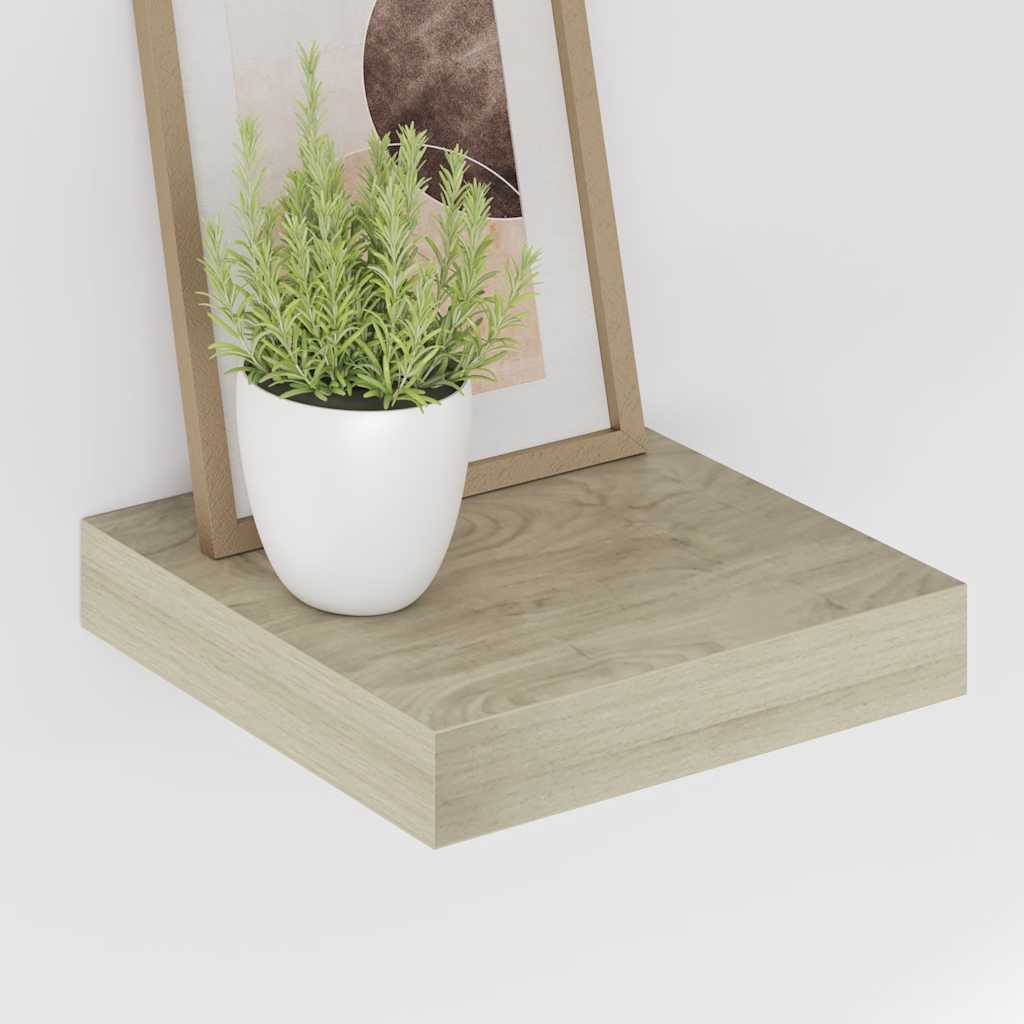 2 db tölgyszínű MDF lebegő fali polc 23 x 23,5 x 3,8 cm